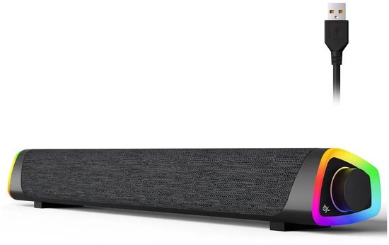 USB-voeding Bluetooth-soundbar Geschikt voor computers, Geschikt voorzien van ledverlichting en een aan/uit-knop. Draagbare soundbar, Geschikt voor desktops en laptops, zwart.