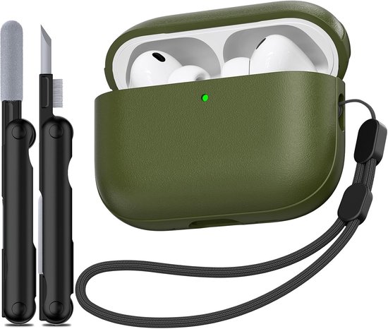 Valbeveiliging voor AirPods Pro 3 Hoes, Army Green | Val-, kras- en slijtvast. Bedraad & draadloos laden. Met reinigingspen en ketting.