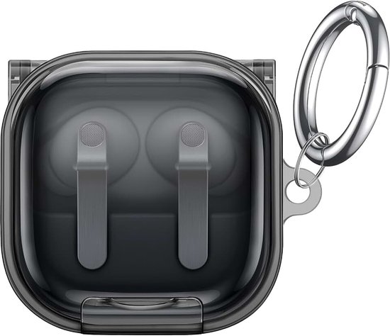 Veiligheidsslot-Case voor Galaxy Buds 4 Pro/4, Helder Zwart | Kickstand, Karabijnhaakclip, Transparante TPU, Schokbestendige Bescherming, Ondersteunt Draadloos Opladen