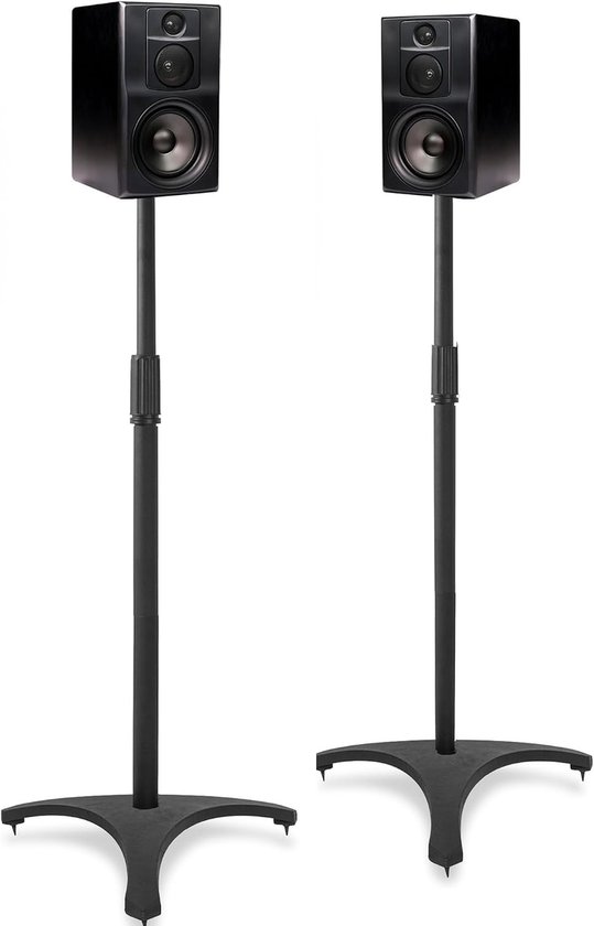 Verstelbare Speakerstandaard Set van 2, Hoogte 86-127 cm, Kabelbeheer, Geschikt voor Draagbare Speakers, Maximale Belastbaarheid 3.6 kg per Standaard