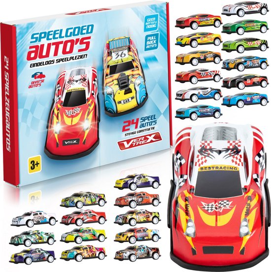 Vertrex Speelgoed Auto Set - 24 stuks - Autos voor Jongens - Speelgoedauto - Pull Back Wheels Autootjes - Auto's - Speelgoedautootjes van Vertrex