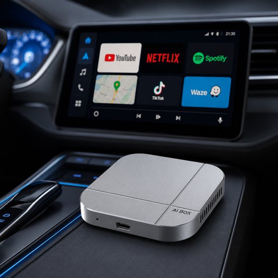 VEXARO AI Box 4GB + 32GB – Wireless CarPlay & Android Auto Adapter – Android 12 Multimedia Box – YouTube Netflix TikTok – USB-C – Voor auto’s met bedrade CarPlay/Android Auto