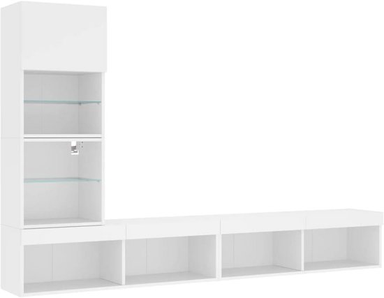 vidaXL 4-piece TV wall furniture set with LED lighting processed wood white