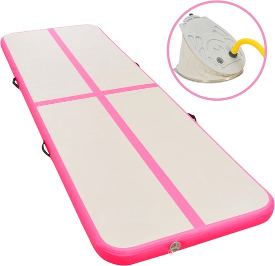 vidaXL - Gymnastiekmat - met - pomp - opblaasbaar - 600x100x10 - cm - PVC - roze van VidaXL