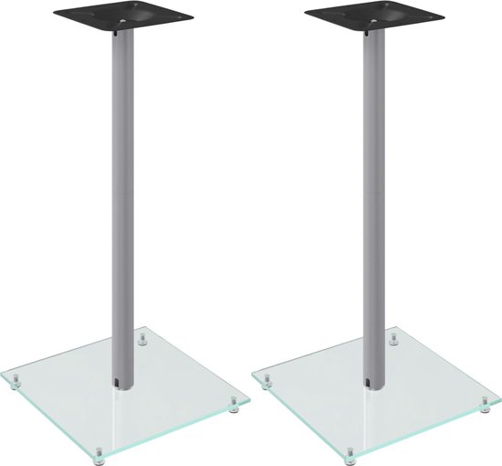 vidaXL - Luidsprekerstandaards - 2 - st - 1 - pijler - gehard - glas - zilverkleurig van vidaXL