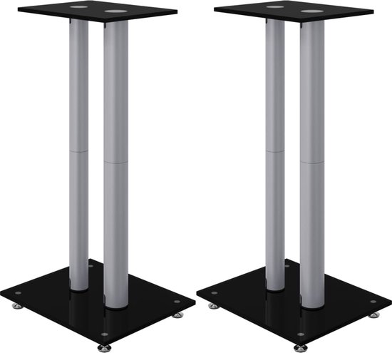 vidaXL - Luidsprekerstandaards - 2 - st - 2 - pijlers - gehard - glas - zwart - zilver van vidaXL