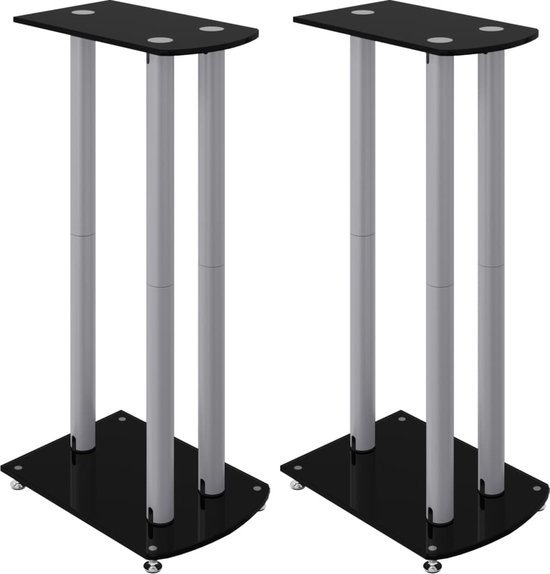 vidaXL - Luidsprekerstandaards - 2 - st - 3 - pijlers - gehard - glas - zwart - zilver van vidaXL