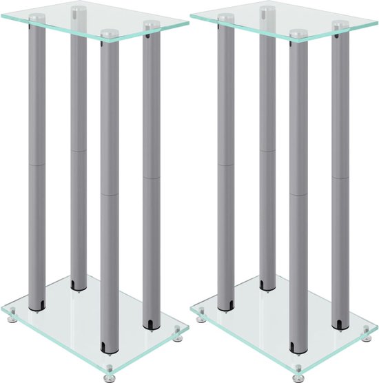 vidaXL - Luidsprekerstandaards - 2 - st - 4 - pijlers - gehard - glas - zilverkleurig van vidaXL