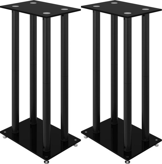 vidaXL - Luidsprekerstandaards - 2 - st - 4 - pijlers - gehard - glas - zwart van vidaXL