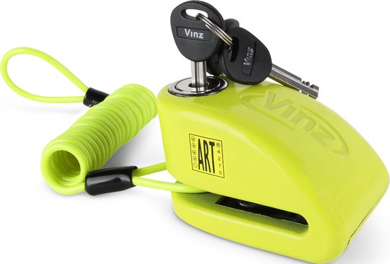 VINZ Pico Schijfremslot | Remschijfslot met Alarm & ART4 Keurmerk | Motorslot / Scooterslot - Geel van VINZ