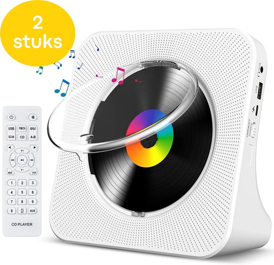 Vizual CD Speler - Compact 3-in-1 met CD, Radio en Bluetooth - 2 stuks - Draagbare CD-Speler met HiFi Speakers, FM Radio, LCD Scherm en USB ingang van Vizual