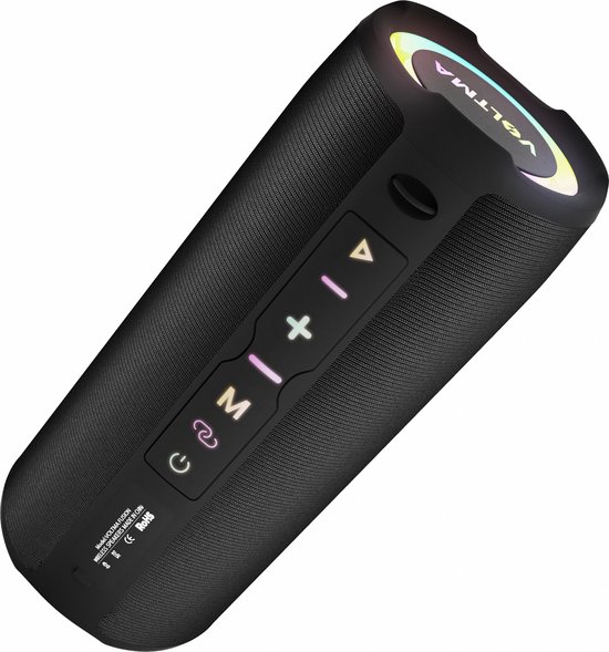 Voltma Fusion Pro Bluetooth-luidspreker, draagbare draadloze luidspreker van 20W, IPX5 waterdicht met RGB-verlichting, 360° surround sound en Bluetooth 5.2, tot 18uur speeltijd met AUX, TF en USB-sleuf van Voltma