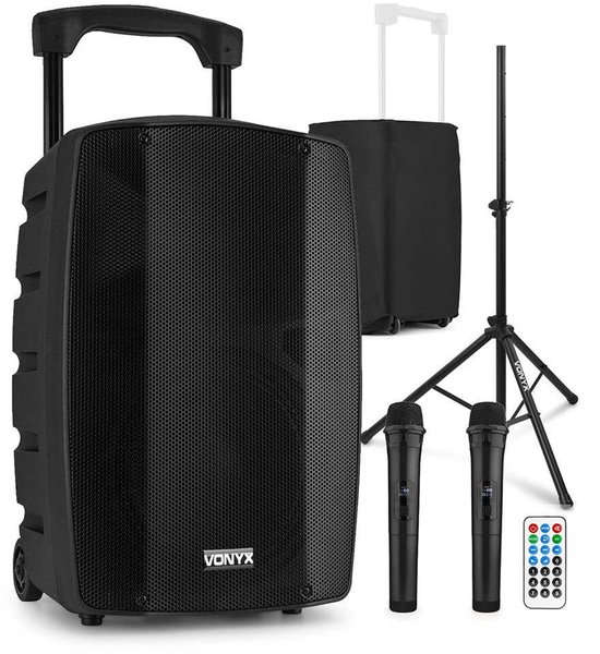 Vonyx VSP200 Portable speaker - Met 2 microfoons, beschermhoes en statief - Bluetooth - 200W van Merkloos