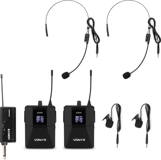 Vonyx WM552B duoset bodypack microfoon - met 10 kanalen - plug & play - UHF
