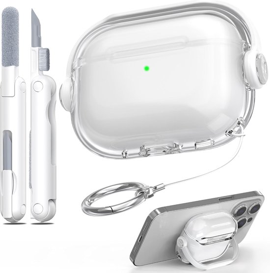Voor AirPods 4 generatie Case, Cover Airpods 4 | zacht TPU zeer transparant anti-vergelend voor AirPods 4 Case met reinigingsset en schattige ronde gesp, helder wit