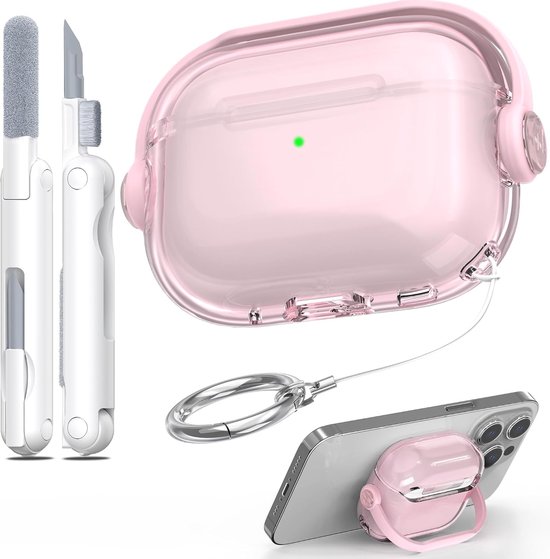 Voor AirPods 4 generatie Case, Cover Airpods 4 | zacht TPU zeer transparant anti-vergelend voor AirPods 4 Case met reinigingsset en schattige ronde gesp, Roze