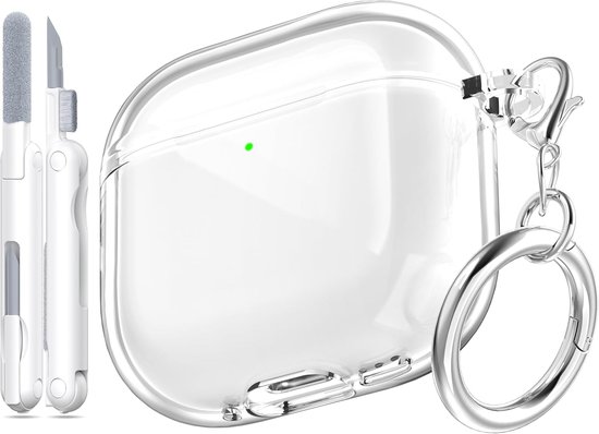 Voor AirPods 4e generatie Case Cover 2024, militair schokbestendig, zacht TPU zeer transparant anti-vergelend voor AirPods 4 Case met reinigingsset en schattige ronde gesp, helder wit