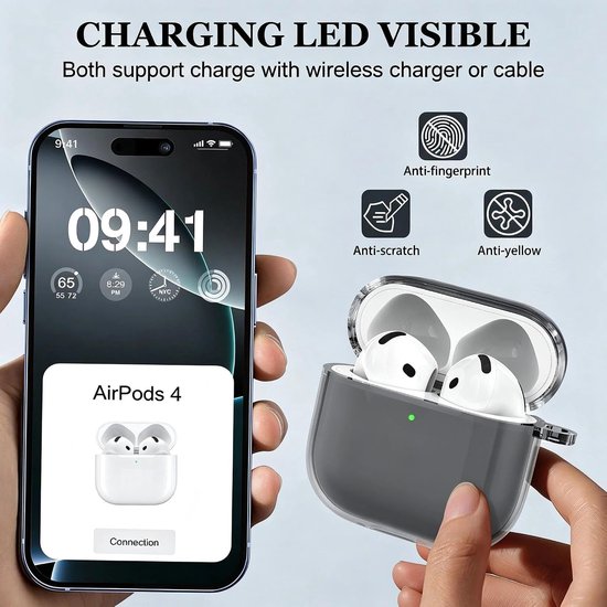 Voor AirPods 4e generatie Case Cover 2024, militair schokbestendig, zacht TPU zeer transparant anti-vergelend voor AirPods 4 Case met reinigingsset en schattige ronde gesp, helder zwart