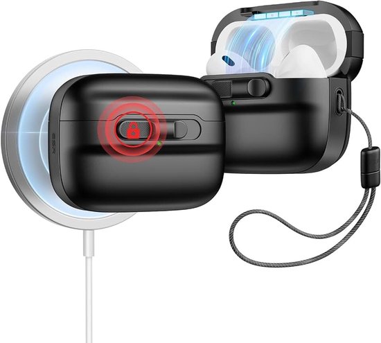 Voor AirPods Pro 2e generatie hoes, compatibel met AirPods Pro Case 2e/1e generatie (2023/2022/2019), MagSafe Ready, magnetisch dekselslot, volledige valbescherming cover met lanyard, Pulse
