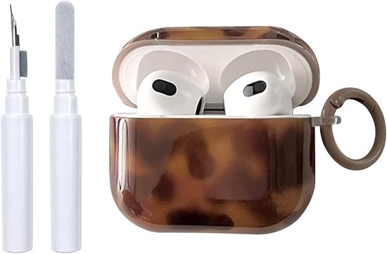 Voor Airpods Pro 2e/1e generatie met reinigingsset, schattig amberbruin patroon esthetisch ontwerp schokbestendige sleutelhanger cover zachte hoofdtelefoon hoesjes voor Airpods Pro/Pro 2