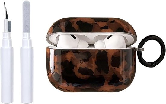 Voor AirPods Pro 3e generatie hoes met schoonmaakset, schattig esthetisch amberbruin patroon ontwerp, stootvaste sleutelhanger afdekking, zachte hoofdtelefoon mobiele telefoonhoes voor