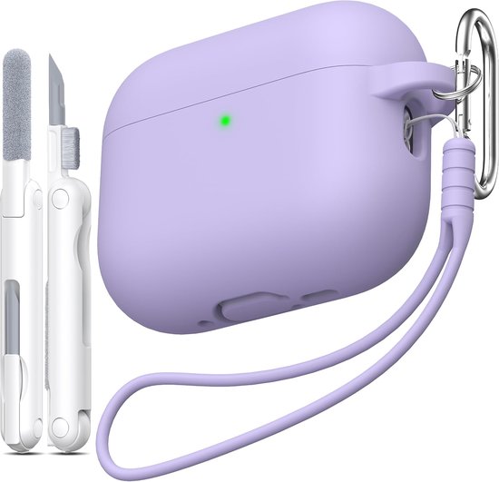 Voor AirPods Pro 3e Generatie Hoesje, Militaire Kwaliteit Anti-val Zachte Siliconen Schokabsorberend voor AirPods Pro 3 hoesje met Lanyard, Zichtbare LED aan de Voorkant, Druifpaars