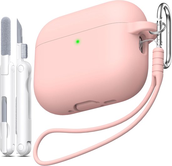 Voor AirPods Pro 3e Generatie Hoesje, Militaire Kwaliteit Anti-val Zachte Siliconen Schokabsorberend voor AirPods Pro 3 hoesje met Lanyard, Zichtbare LED aan de Voorkant, Zandroze
