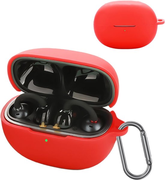 Voor EarFun Clip Wireless Headphones, daunke zachte siliconen beschermhoes, huidvriendelijke etui met karabijnhaak, volledige bescherming, rood