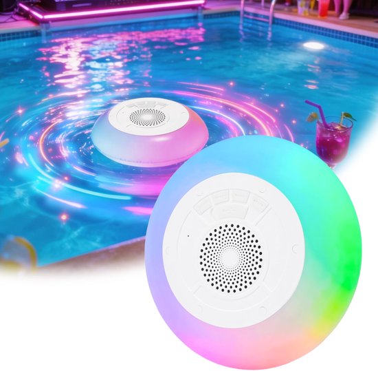 Waterdichte Bluetooth luidspreker IP68 - Draadloze draagbare audio - met ledverlichting - Luidspreker - 360 Surround Sound - Geschikt voor badkamer, zwembad, auto, strand, binnen- en buitengebruik - Wit