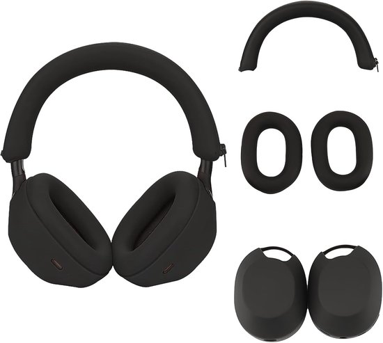 WH-1000XM5 siliconen hoesje - beschermhoes, zachte huid, zwart