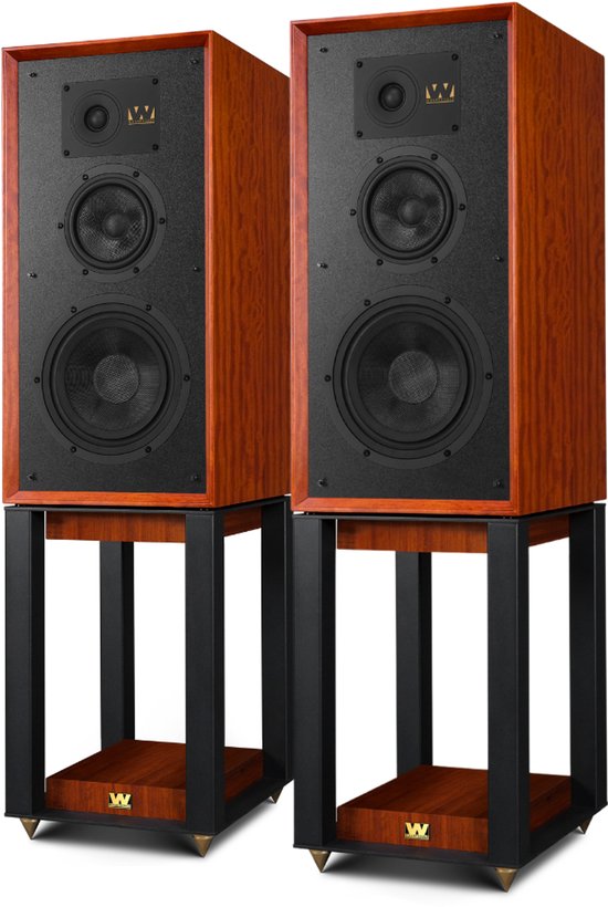 Wharfedale Super Linton Speakers & Super Linton Stands - Bundel - 3-weg, Kevlar Woofer, AMT Tweeter - Rijke Geluidskwaliteit - Iconisch Design - Mahogany/ Mahogany van Wharfedale