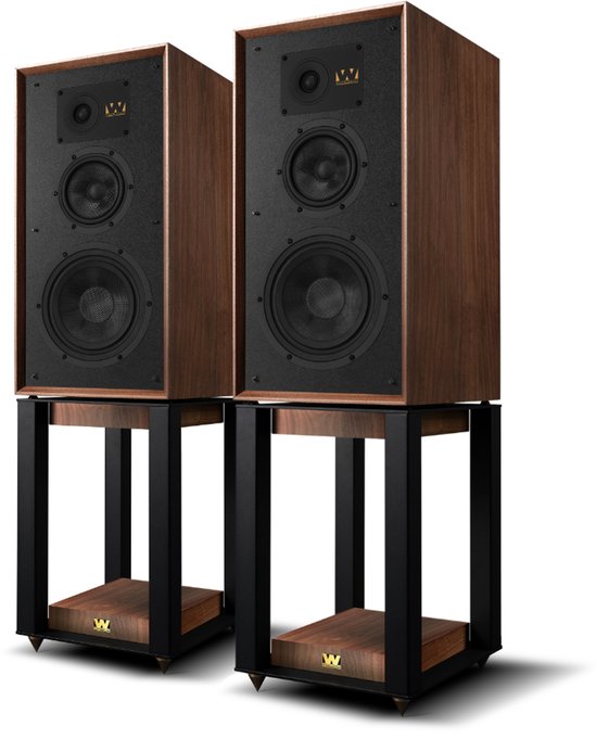 Wharfedale Super Linton Speakers & Super Linton Stands - Bundel - 3-weg, Kevlar Woofer, AMT Tweeter - Rijke Geluidskwaliteit - Iconisch Design – Walnoot/ Walnoot van Merkloos