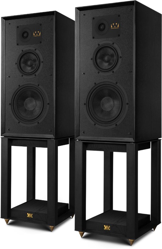Wharfedale Super Linton Speakers & Super Linton Stands - Bundel - 3-weg, Kevlar Woofer, AMT Tweeter - Rijke Geluidskwaliteit - Iconisch Design – Zwart/ Zwart van Merkloos