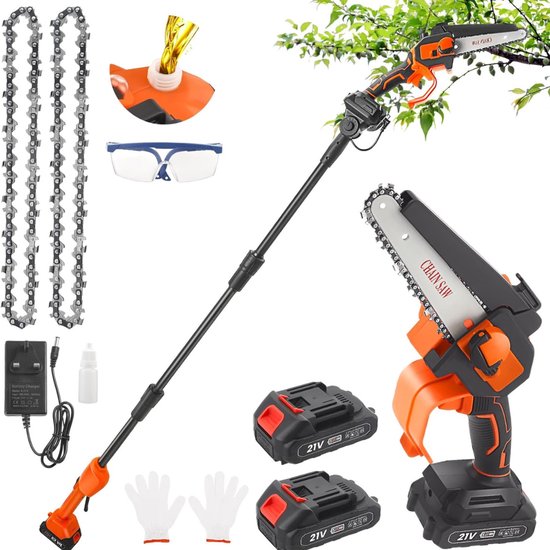 White-Label® Telescopische Snoeischaar - Mini Kettingzaag - Heggenschaar - Takkenschaar - Takkenzaag - Elektrische Snoeizaag met Accu - Zwart en Oranje van White-Label®