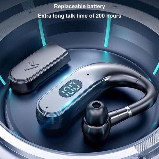 Wireless Bluetooth Earphone, Earphone with Bone Conduction Waterproof Replaceable Battery Dual Batteries LED Digital - ShopVlot