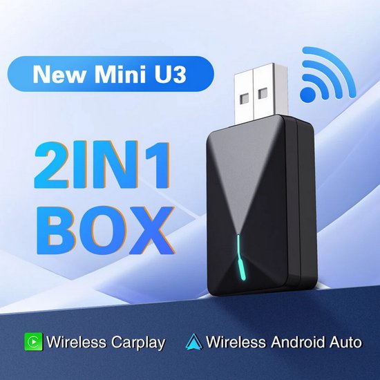 Wireless Carplay Adapter – 2-in-1 – USB-A/USB-C – Draadloos Carplay & Android Auto – Wi-Fi6 & Bluetooth 5.4 Dongel van Merkloos