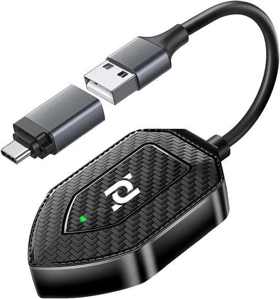 Wireless Carplay Adapter & Geschikt voor Android Auto Wireless Adapter, 2 in 1 USB Mini Car Play Dongle & Android Auto Adaptor, Bluetooth Plug and Play Carplay Box Wired to Wireless Converts van Carlinkit