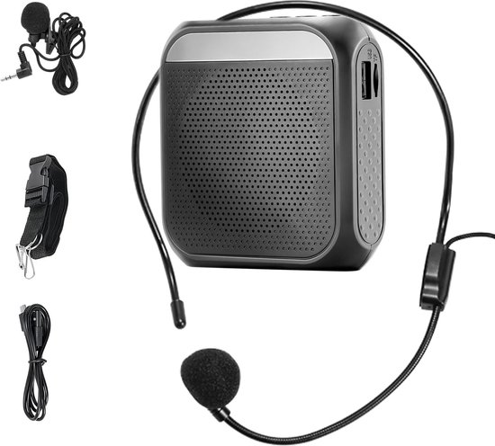 Wireless Microphone Speaker Headband with 2200 mAh Rechargeable Battery for Teachers or Tourism Guide - Portable Speaker with Microphone Headphones and Waist Clip van Merkloos