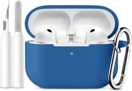 With AirPods Pro 3 Case - Silicone Protective Cases for Apple AirPods Pro 3 Case Cover 2025 - Soft Shockproof Cover with Cleaning Kit and Carabiner for Women Men, Blue