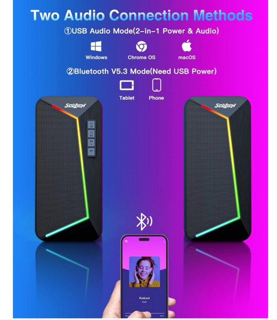 WNHB® Computer Speakers R40 - 2.0 USB Aangedreven PC Speakers Met Bluetooth 5.3 - Krachtig Stereo Geluid Voor Laptop En Desktop van Merkloos
