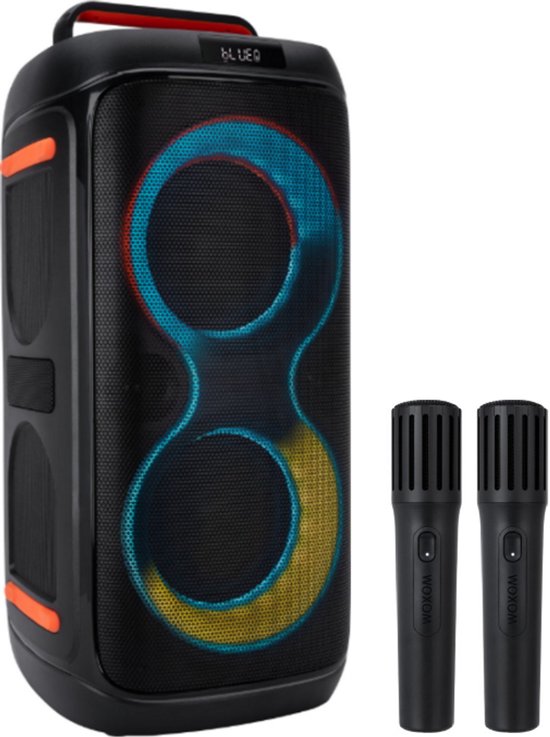 Woxom Blast Bluetooth Speaker – Draadloze Party Speaker met LED Verlichting – Met Draadloze Microfoonset - 12 Uur Batterijduur