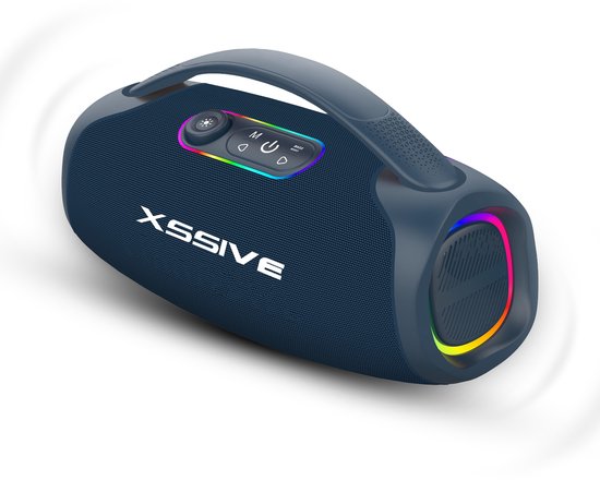 Xssive Bluetooth Speaker met Bass Boost - Grote Speakers Box - Partyspeaker - IPX5 Waterdicht - Draaghendel - Blauw van Xssive