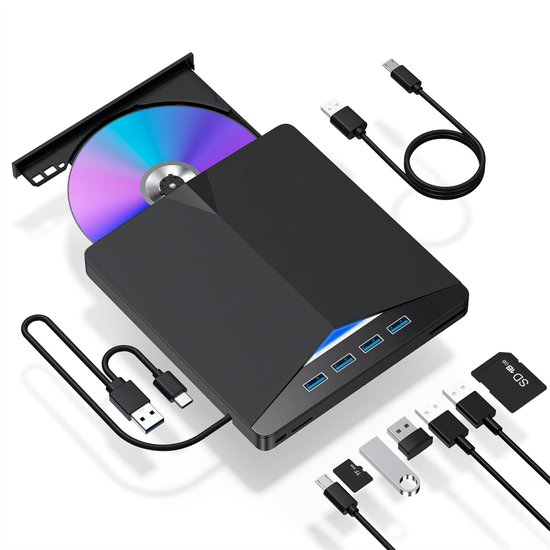 Ynkkvre -7in1 - USB 3.0 - DVD’s & CD’s Branden en Lezen - DVD Speler Laptop - Externe DVD Speler voor Laptop - - Mac OS - Externe CD Speler - DVD Brander van Ynkkvre