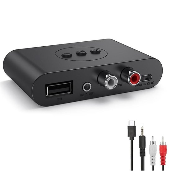 Ynkkvre-Bluetooth 5.0 Audio Ontvanger B21 met NFC – Draadloze Muziekadapter met AUX, RCA, USB & Type-C, Handsfree Bellen, 9-12m Bereik – Voor Stereo & Speakers van Ynkkvre