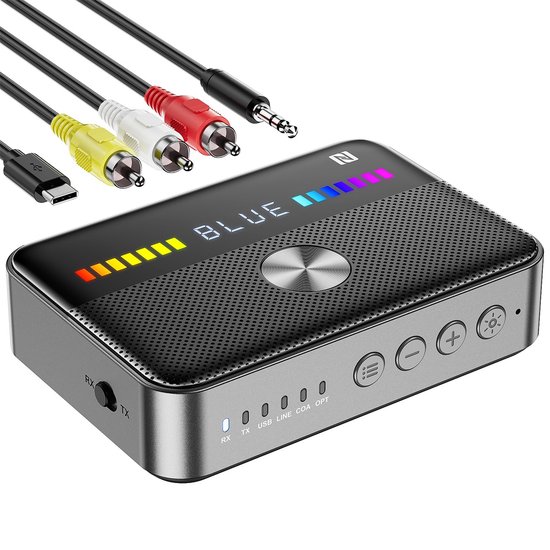 Ynkkvre -Bluetooth Audio Ontvanger & Zender 6.0– Smart Receiver Transmitter – AUX/RCA/Optisch/Coax – RGB LED – TV, Stereo, Hoofdtelefoon & Speaker van Ynkkvre