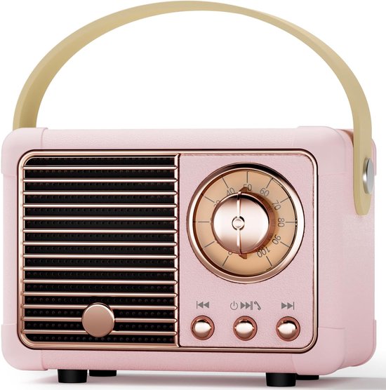 Ynkkvre - Retro bluetooth speaker - vintage decor - draagbare draadloze bluetooth speaker -roze van Merkloos