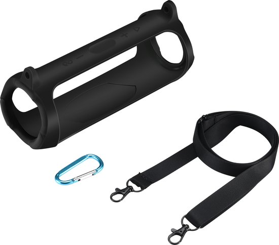 YONO Siliconen Hoes geschikt voor JBL Charge 5 - Case met Draagriem en Clip - Beschermhoes - Zwart van Yono