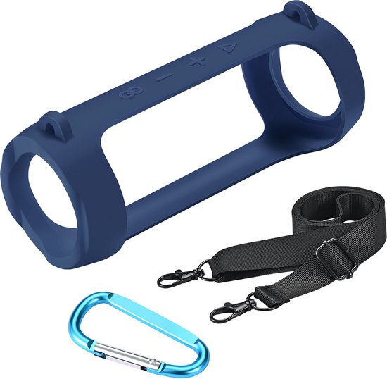 YONO Siliconen Hoes geschikt voor JBL Flip 6 / 5 - Case met Draagriem en Clip - Beschermhoes - Donkerblauw van YONO