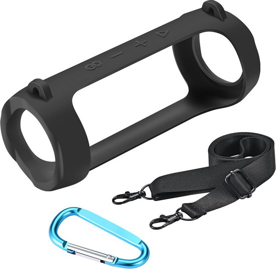YONO Siliconen Hoes geschikt voor JBL Flip 6 / 5 - Case met Draagriem en Clip - Beschermhoes - Zwart van Yono