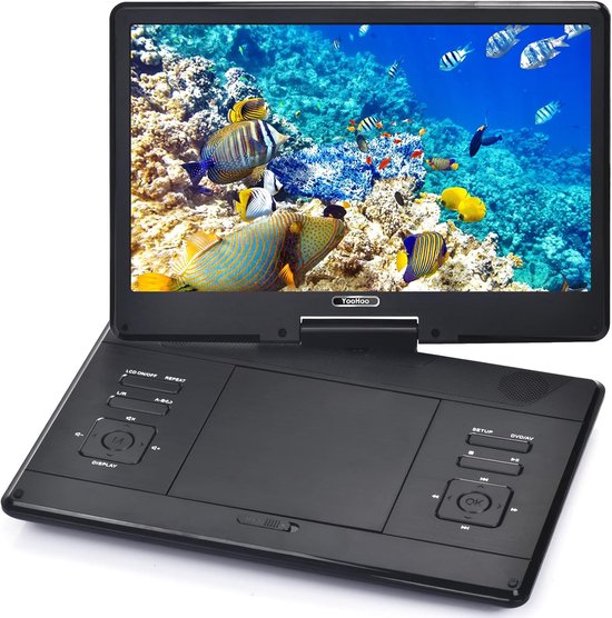 YOOHOO Portable DVD Player with 14.1 Inch Large Rotating Screen, with Rechargeable Battery, Mobile DVD Player for Kids, Sync TV, Support USB SD Card with Car Charger (Black)